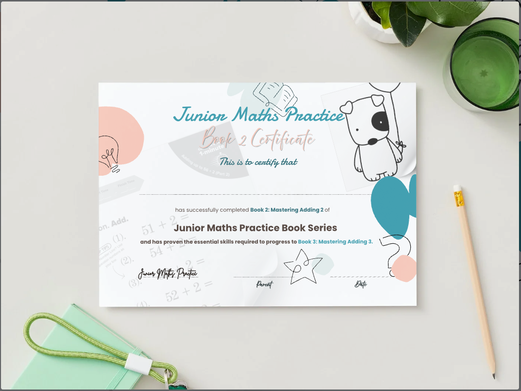 Junior Maths Practice Book 2 - Certificate Image