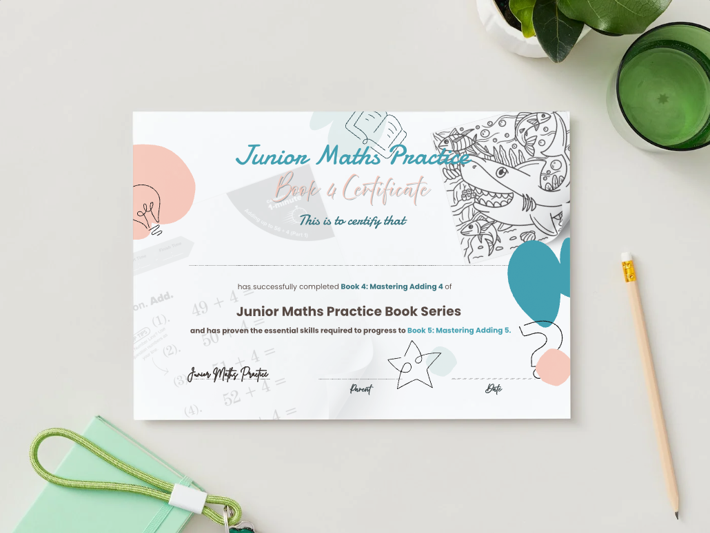 Junior Maths Practice Book 4 - Certificate Image