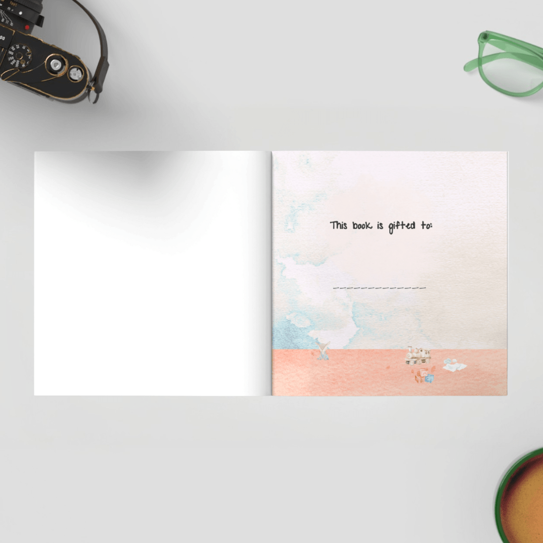 Book titled 'Sticky Icky Bogey' by Constance Neneh on a white surface with a camera and glasses in the background.